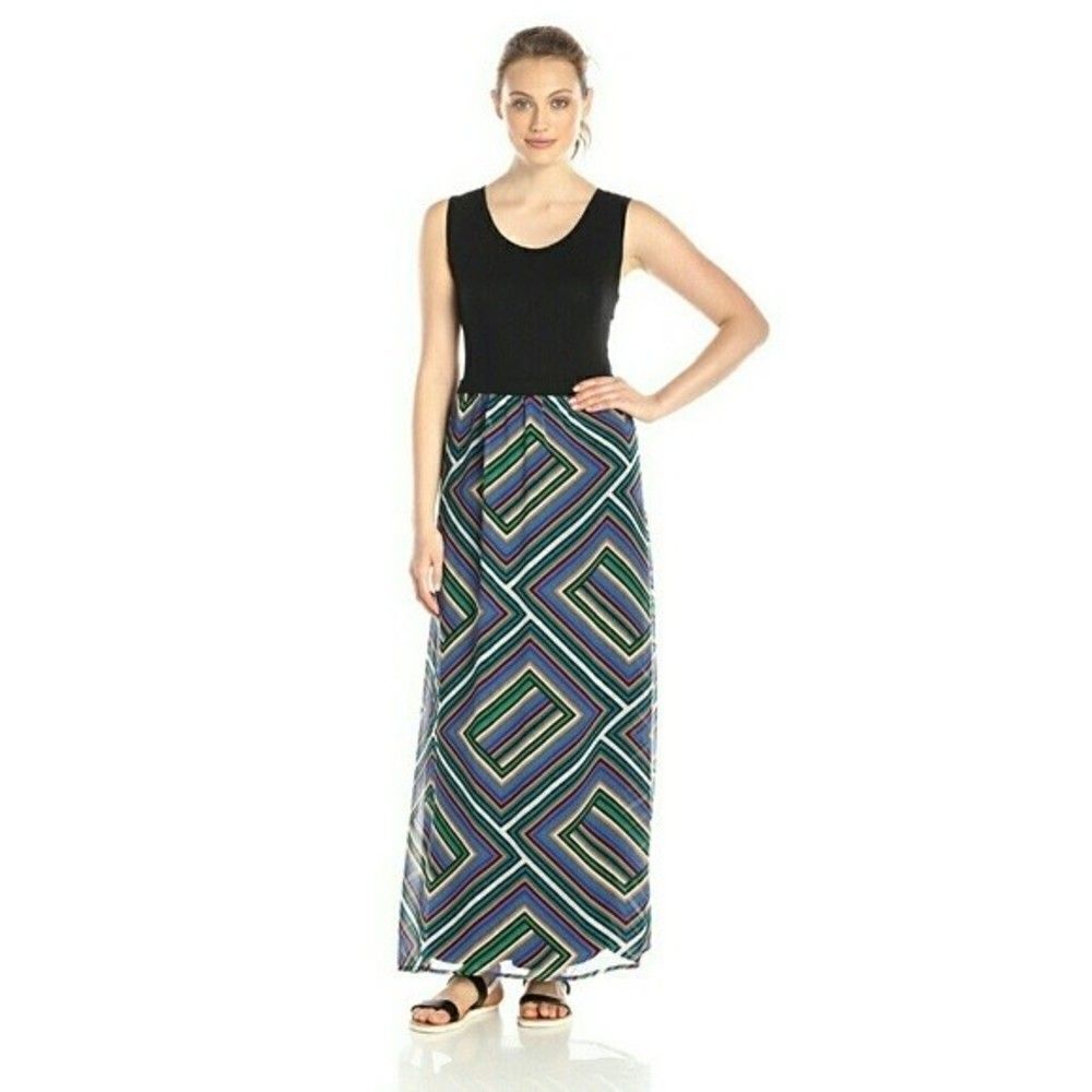 New! CALVIN KLEIN Women's 2-Tone Colorblock Maxi Long Dress Sleeveless